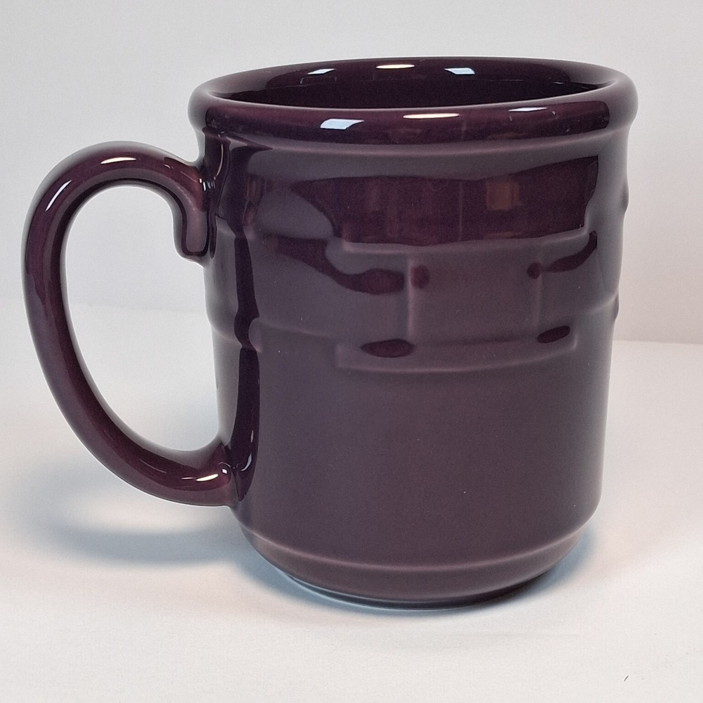 Longaberger Woven Traditions Eggplant Purple Coffee Mug USA Pottery Basket Weave